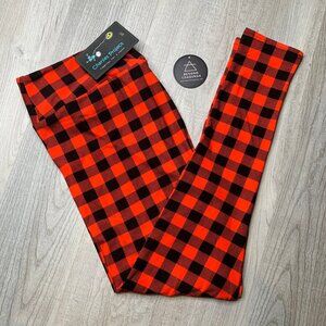 Red Buffalo Plaid Print Soft Stretchy High Waist Leggings
